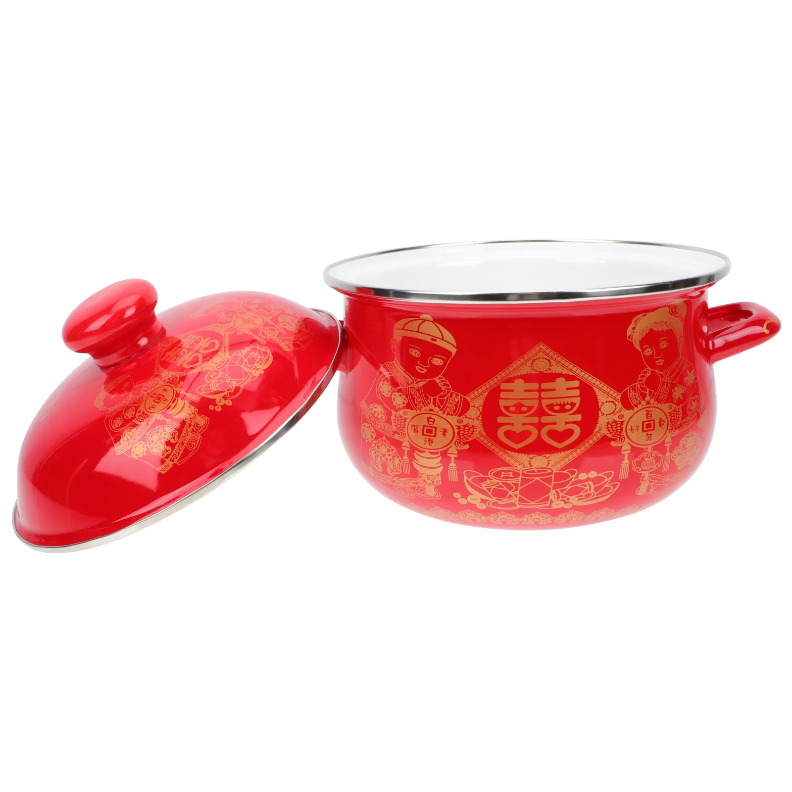 

Flat Bottom Stockpot Practical Enamel Cooking Pot Durable Soup Pot Cooking Utensils (Random Style)