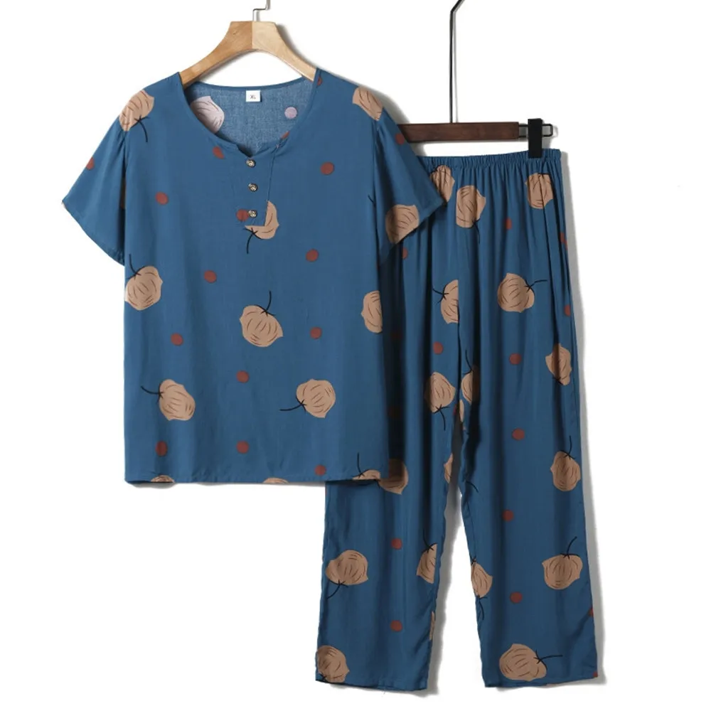 

Print Mother Pajamas Set Short Sleeve Viscose Sleepwear Summer New Pyjamas Women XL-4XL Plus Size Female Pijamas Suit