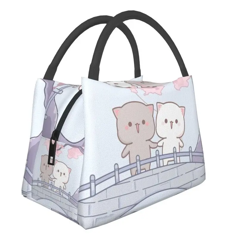 

Romantic Peach And Goma Mochi Cat Portable Lunch Boxes Women Cooler Thermal Food Insulated Lunch Bag Travel Work Pinic Container