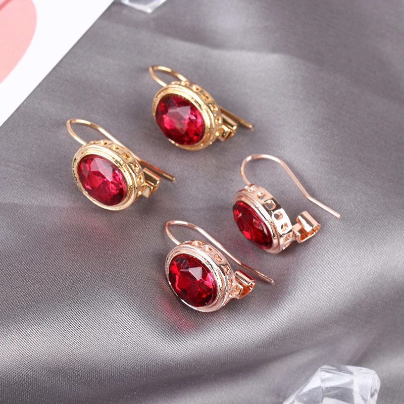 Fashion Silver Ruby Ear Hook Drop Dangle Earrings Cubic Zirconia Anniversary Jewelry For Women Girls |
