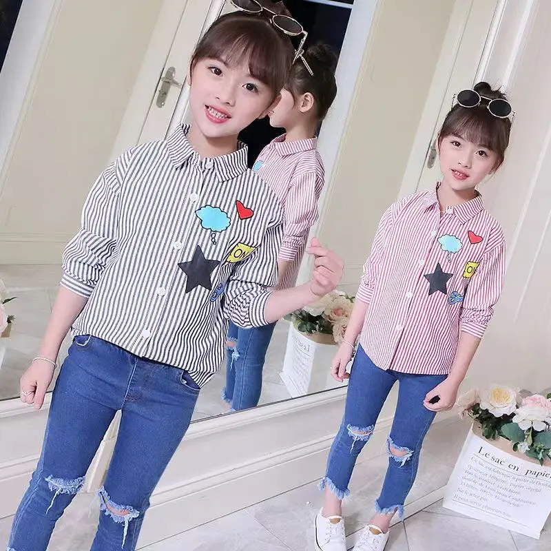 

2023 Nen Spring Girls Shirts for Students Uniform Long Sleeve Cotton Blouse Teenagers School Clothes Formal Wear4-12 Years