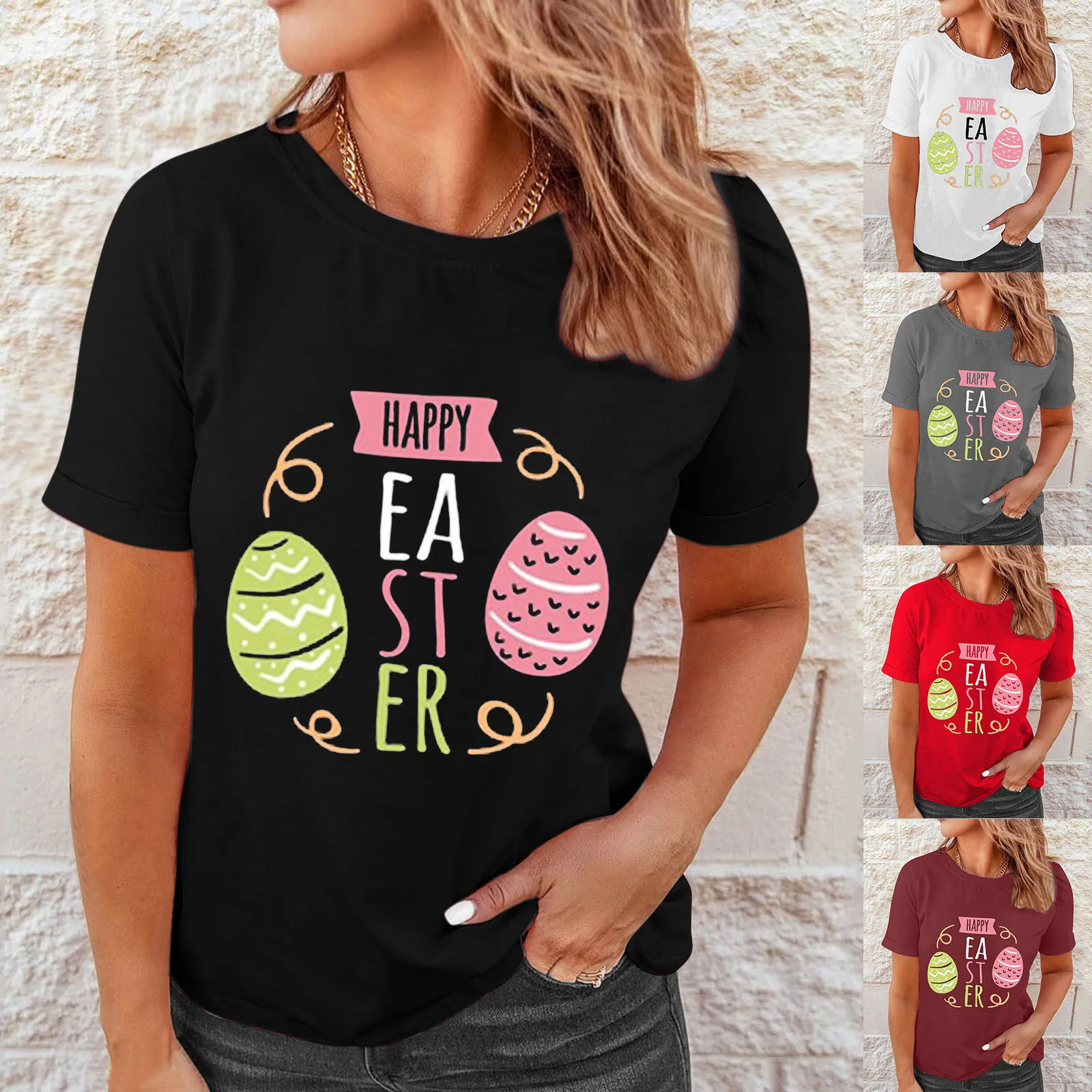 

Womens Fashion Short Sleeved Easter Print Round Neck T Shirt Top Cute Shirts Women Maternity Long Shorts