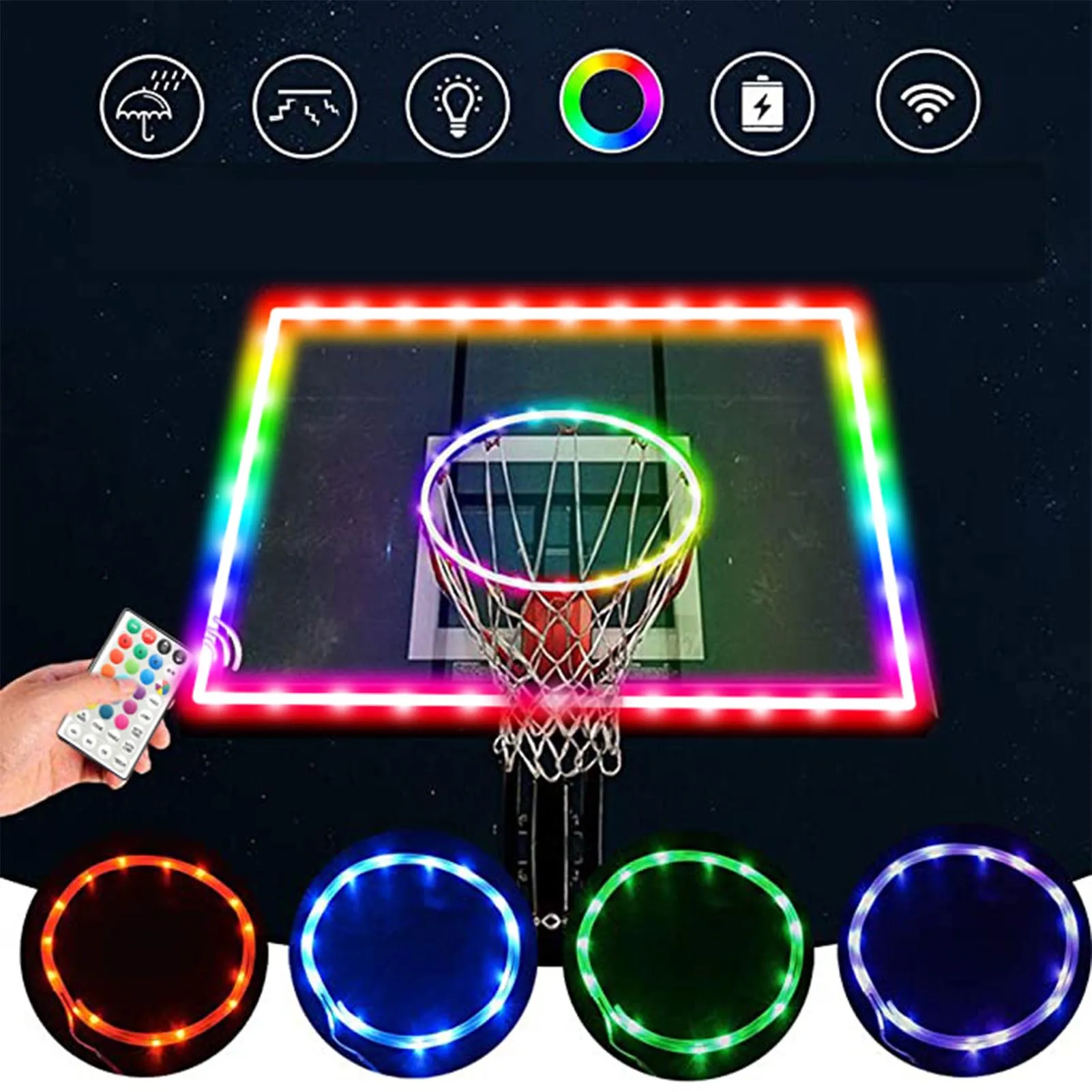 

Led Basketball Hoop Light Remote Control Rgb Lamp Outdoor For Playing At Night Waterproof Rgb Led Strip Basket Frame Sports