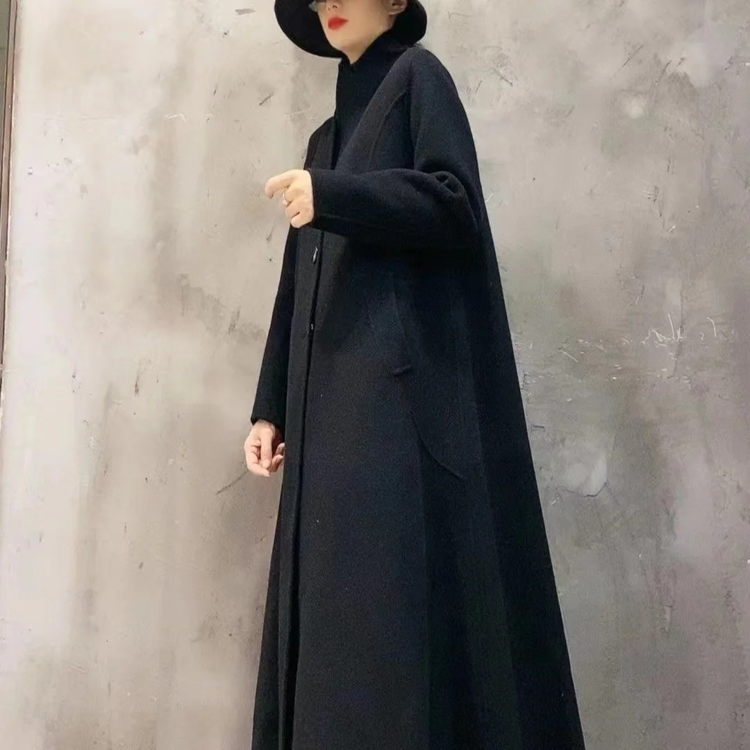 Vefadisa 2024 осенне-зимнее новое черное женское шерстяное пальто с воротником-стойкой