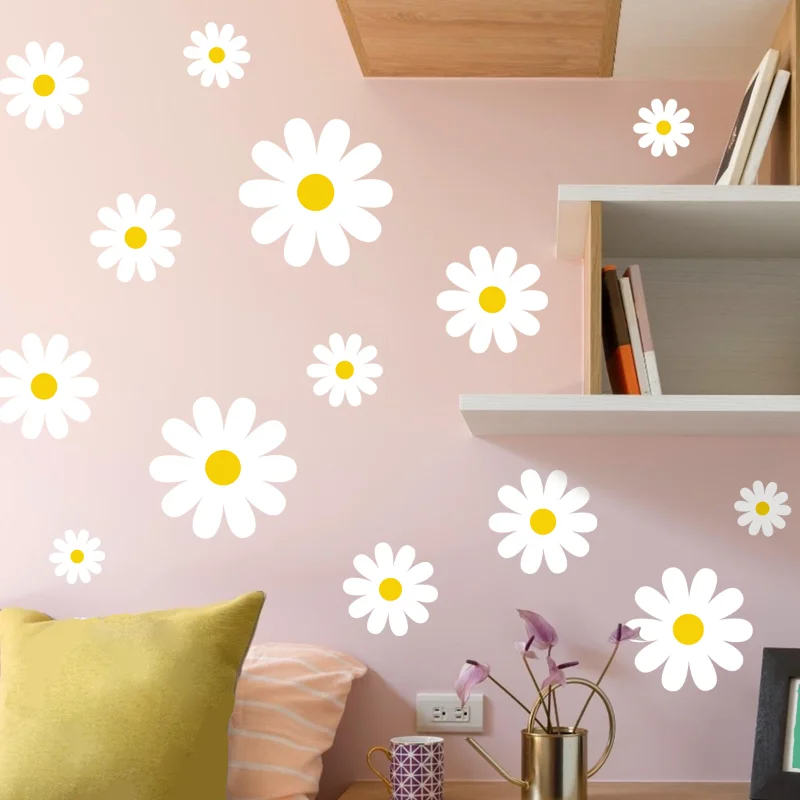 

Self-Adhesive Decorative Wallpaper Cartoon White Flowers Home Decor Wall Stickers for Girl Room INS Bedroom DIY Art Mural