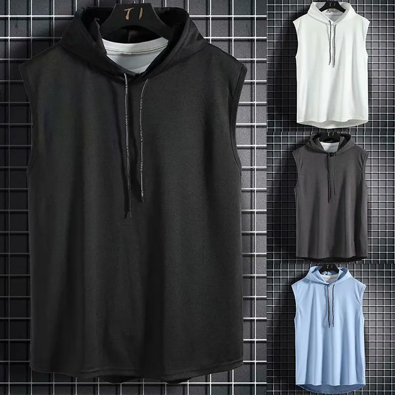 

Summer Men Clothing Tank Tops Plus Size Sweatshirt Sleeveless Tops Hoodie Vest Workout Fitness Mens T Shirt Workout Hip Hop Vest