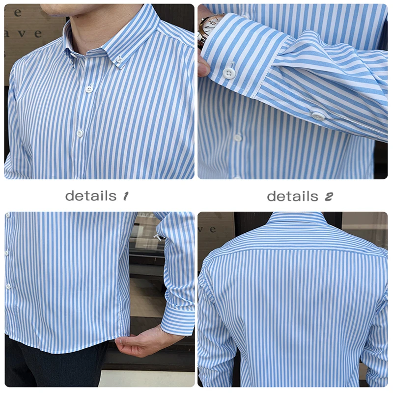 Модный бутик мужские полосатые рубашки с длинными рукавами на пуговицах деловая