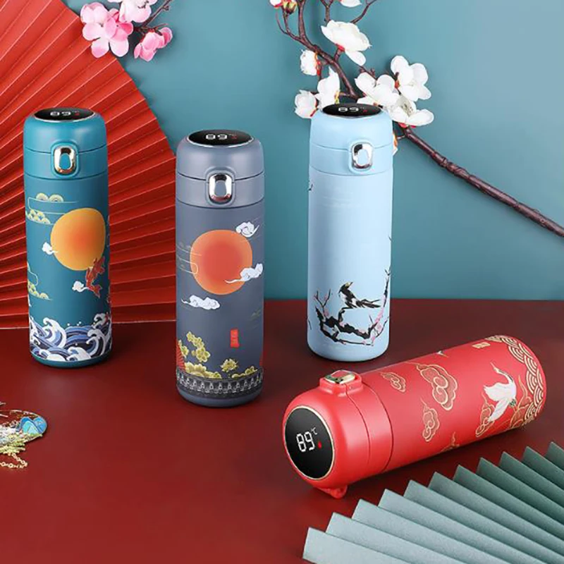 

Portable 400ml Intelligent Thermos Cup Thermal Water Bottle Temperature Display Chinese Style Creative Coffee Tea Thermal Bottle