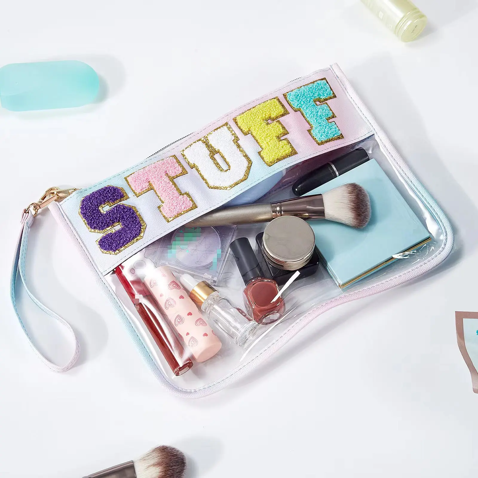 

Towel Embroidery Alphabet Stickers Cosmetic Bag Transparent Storage Bag Outdoor Travel Large Capacity Multifunctional New Bags