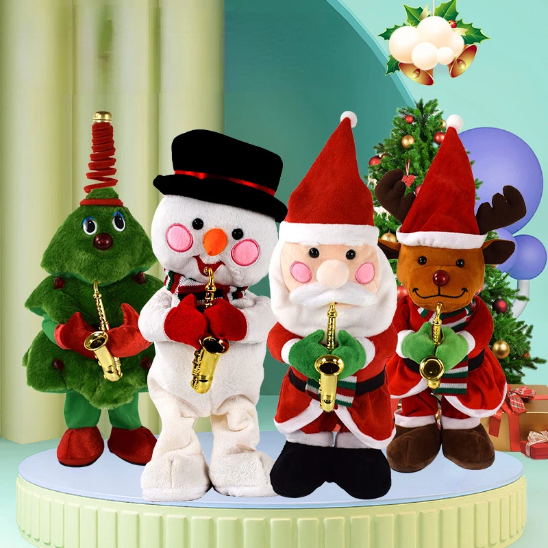 

Рождественская плюшевая танцевальная елка, светящаяся Поющая игрушка Санта-Клаус, детские подарки, милый снеговик, модели украшений, Лось