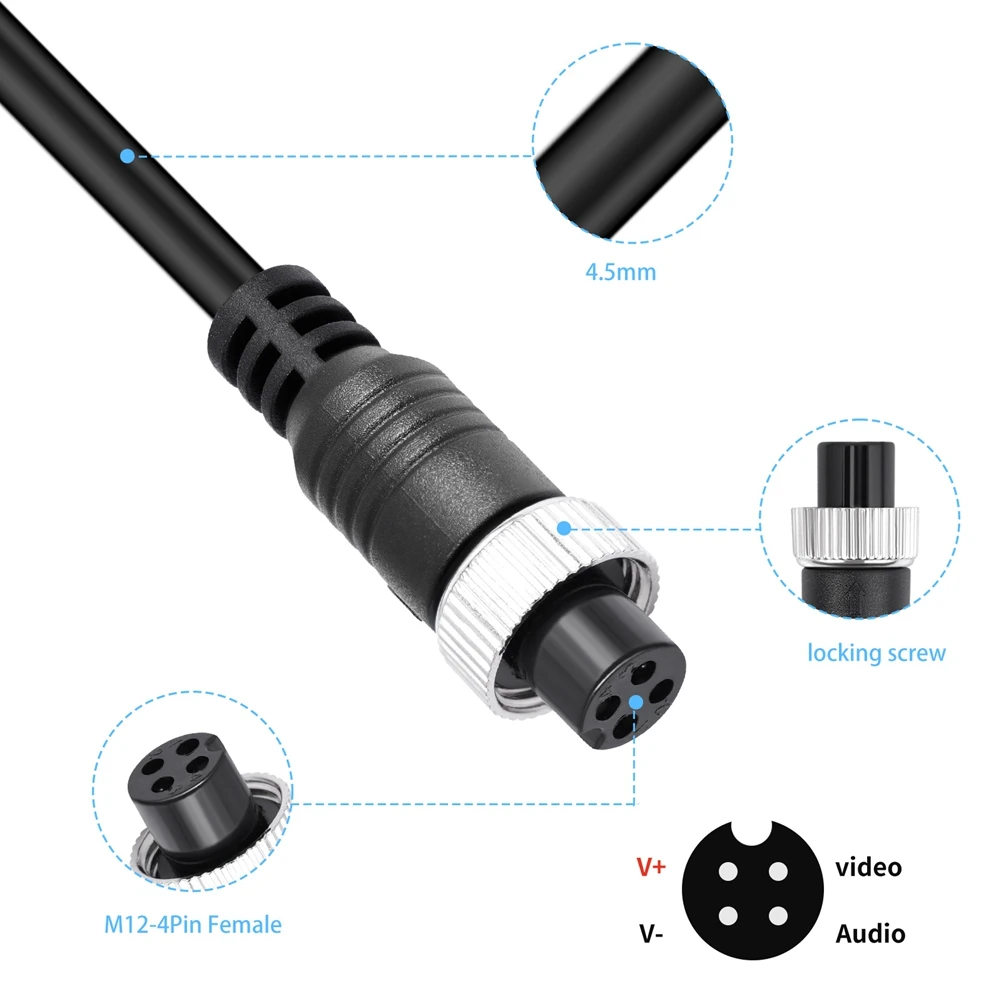 Video Camera Cable For Rear View And Monitor 4Pin Aviation Extension Wire Car Truck RV