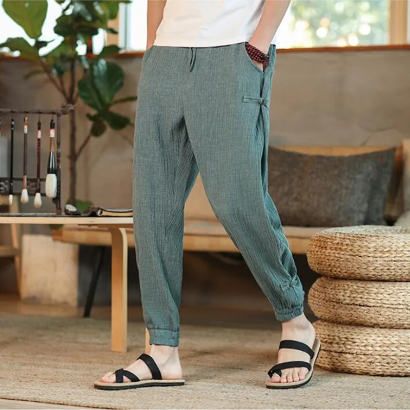 

2022 Summer Retro Jogging Men Pants Chinese Style Mens Fashion Casual Pants Clothing Loose Plus Size Harem Trousers