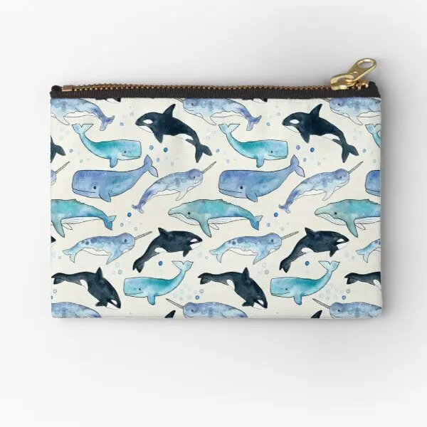

Whales Orcas Narwhals Zipper Pouches Wallet Coin Pure Storage Socks Women Men Money Bag Underwear Packaging Key Pocket Panties