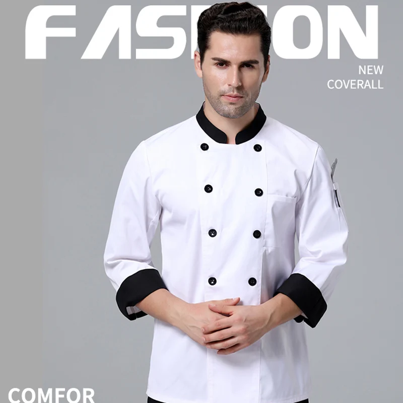 

Unisex Chef Jacket Long Sleeve Men Women Cook Coat Restaurant Hotel Kitchen Baker Waiter Uniform