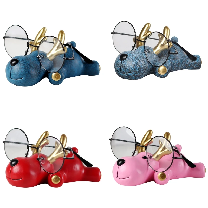 

Cute Animal Figurine Elk Glasses Storage Holder Resin Statue Show Rack T21C