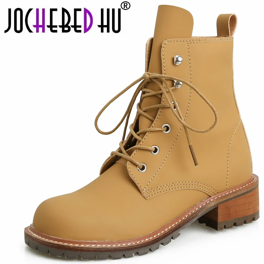 

【JOCHEBED HU】Genuine Leather Lolita Martins Boots Low Heel 4cm Lace Up Sweet Girl Soft Martin Shoes High Top Round Head Cosplay