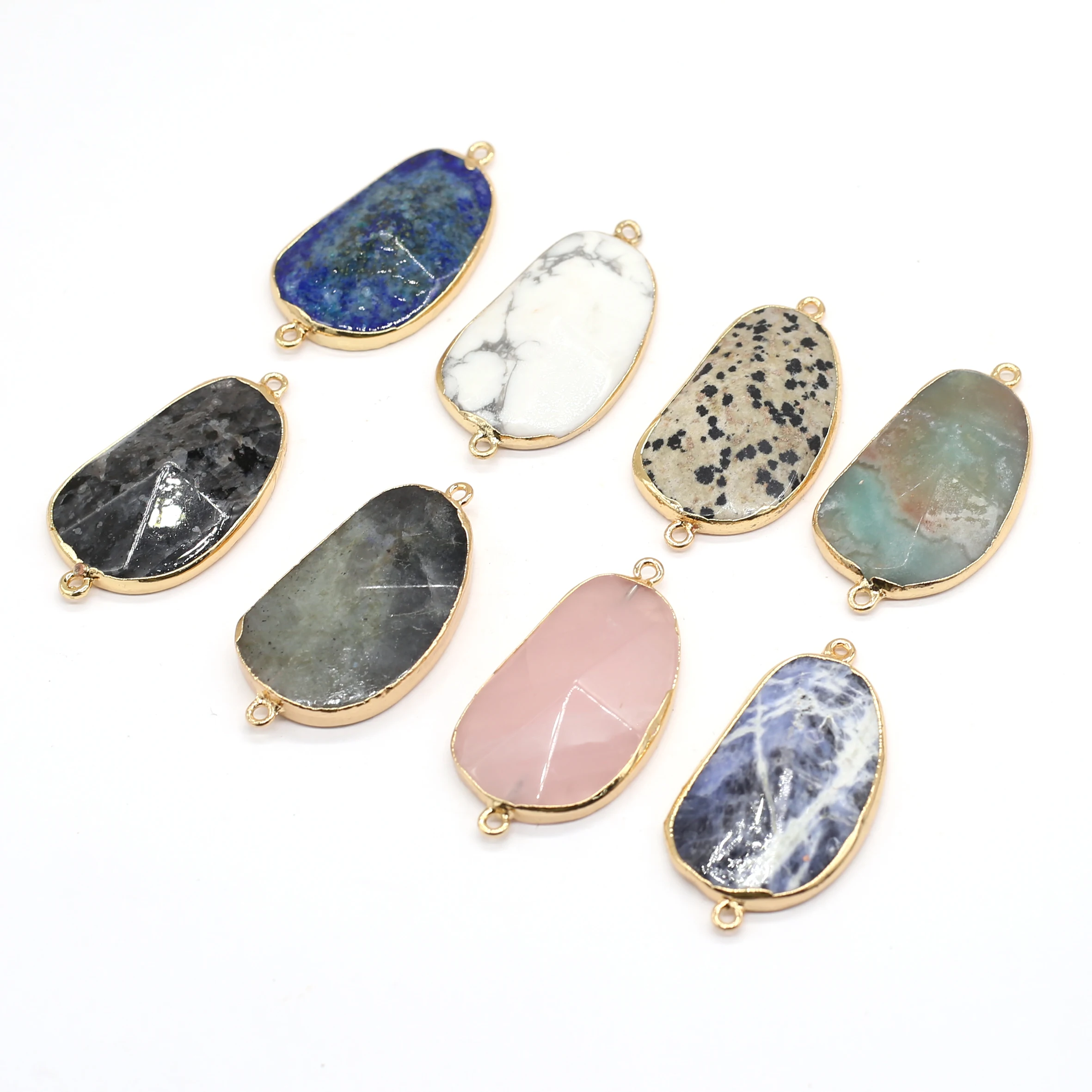 

6PCS Natural Amazonite Rose Quartz Turquoise Oval Connector Pendant For Jewelry Making DIY Necklace Accessories Charm Gift
