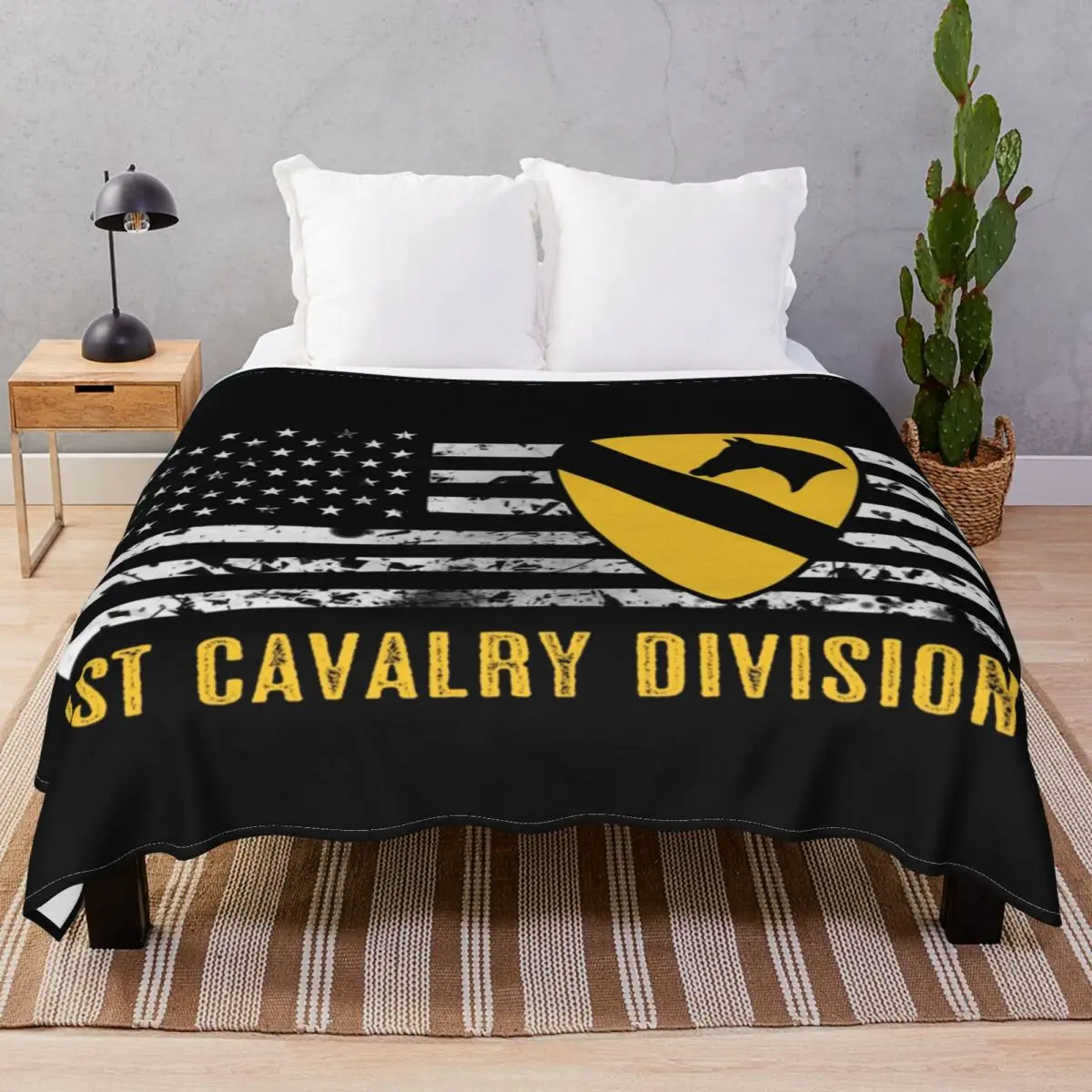 

1st Cavalry Division Flag Blanket Flannel Autumn Comfortable Unisex Throw Blankets for Bedding Sofa Camp Office