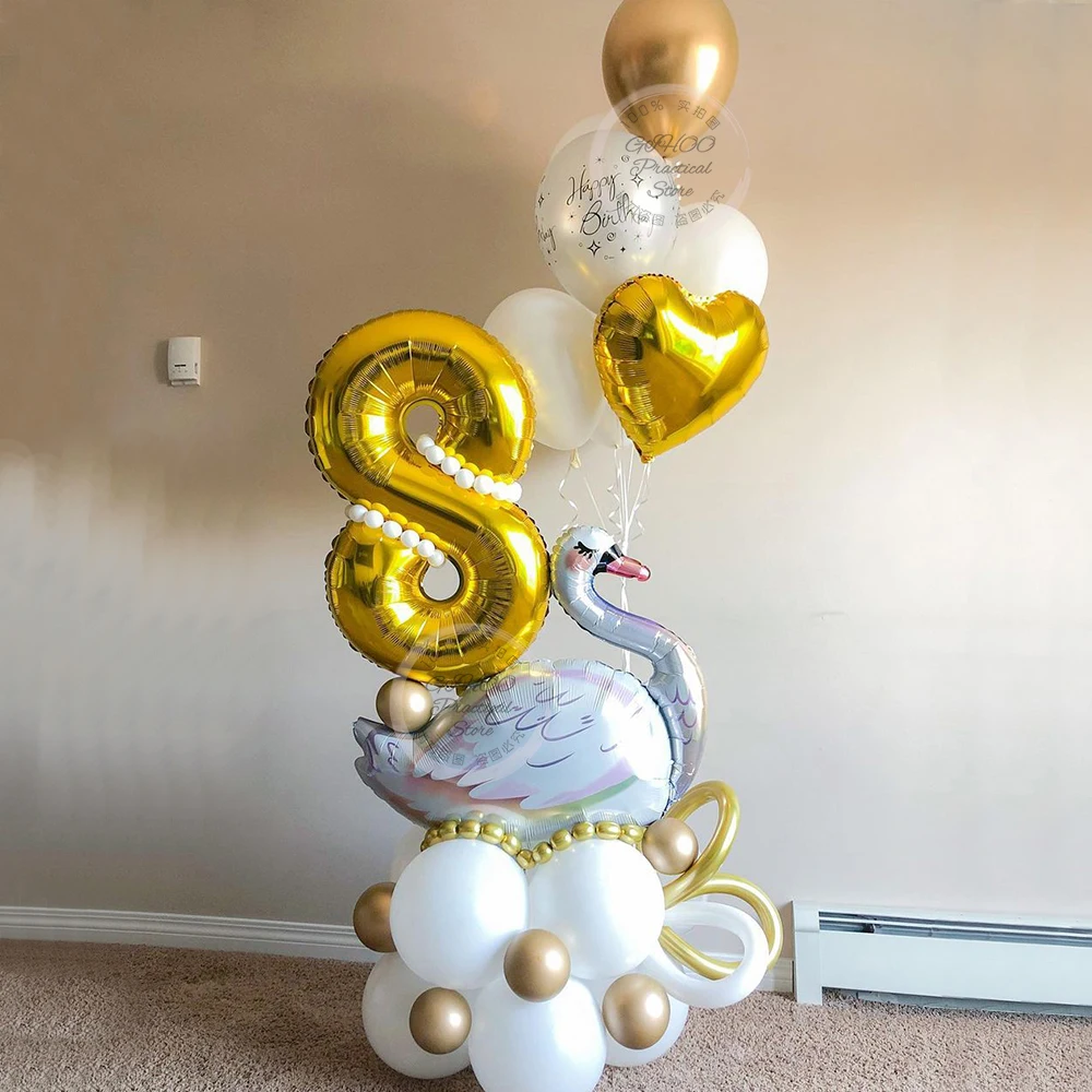 

29Pcs Large White Swan Aluminum Film 30inch Gold Number Balloon Set Girl Birthday Party Baby Shower Decor Bride Wedding Supplies