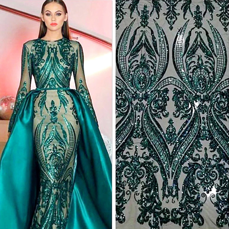 

5 Yards Symmetrical Retro Totem Embroidered Sequins Lace Accessories Ladies Evening Dress Wedding Lace Fabric Cloth