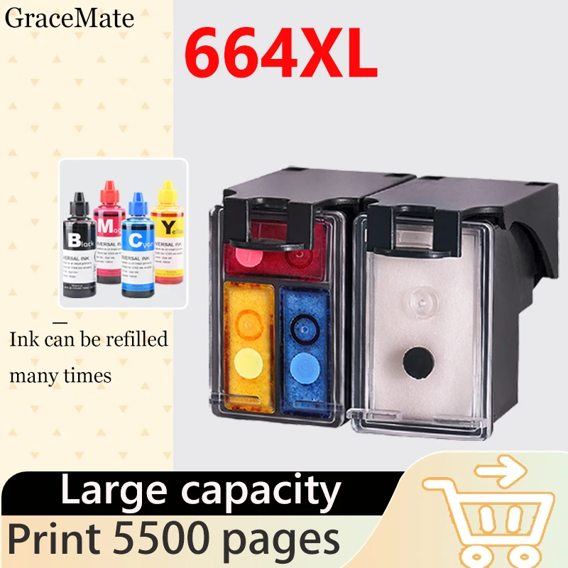 

Replacement Refillable Ink Cartridge for HP664 664xl for HP Deskjet 2600 5000 5200 1115 1118 2135 2138 3635 4676 3636 3638 4536