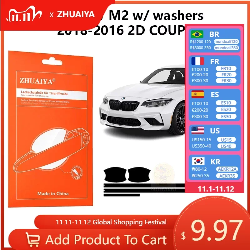 

Защитная пленка на края дверной ручки, защитная пленка на дверную ручку из ТПУ PPF для автомобилей BMWM2 w/washers2018-2016 2D COUPE