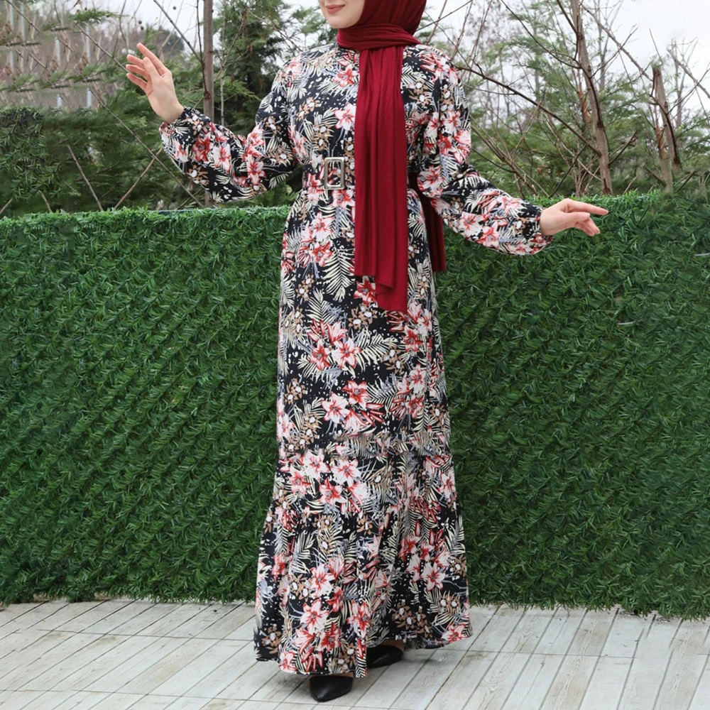 

Abayas For Women Fashion Printed Design Muslim New Clothes Full Sleeve Long Dress Robe O-collar Maxi Dresses Femme Casual