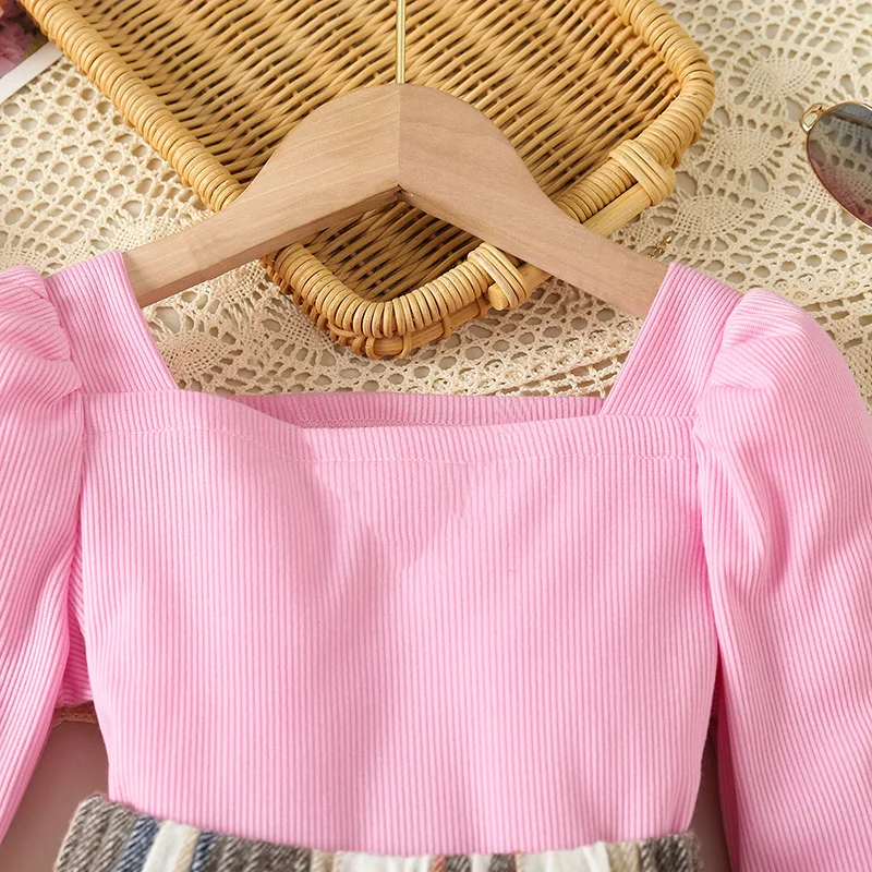 

Toddler Baby Girl 2 Piece Plaid Skirt Fall Winter Outfits Long Sleeve Ribbed Tops Button Skirt Clothes Set