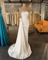 2022 luxury new white strapless wedding dress beaded crystal bridal gown mermaid formal gowns pleats robe de soir%c3%a9e de mariage