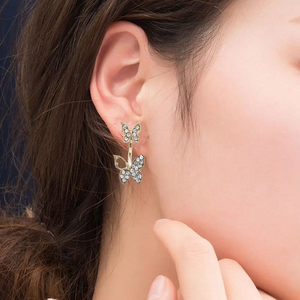 

Fashion Korean Earrings All-Match Jewelry For Women Two Wear Butterfly Earrings Full Diamond Hollow
