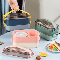 stainless steel double layer lunch box soup bowl adult microwave student work bentobox food storage container bento containers