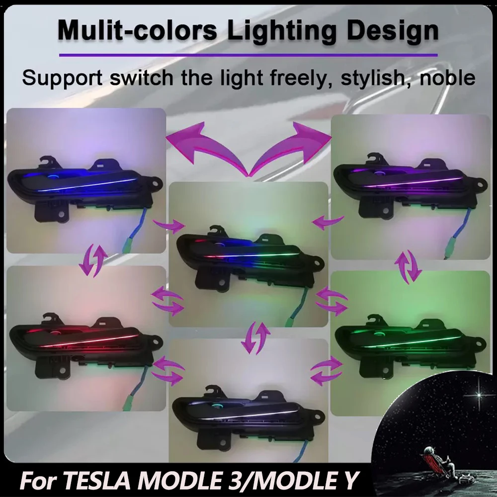 

Smart Integrated Electric Door Handles with Colorful Ambient LED Lights for Tesla Model 3 Y 2018-2022 Automatically Open Handle