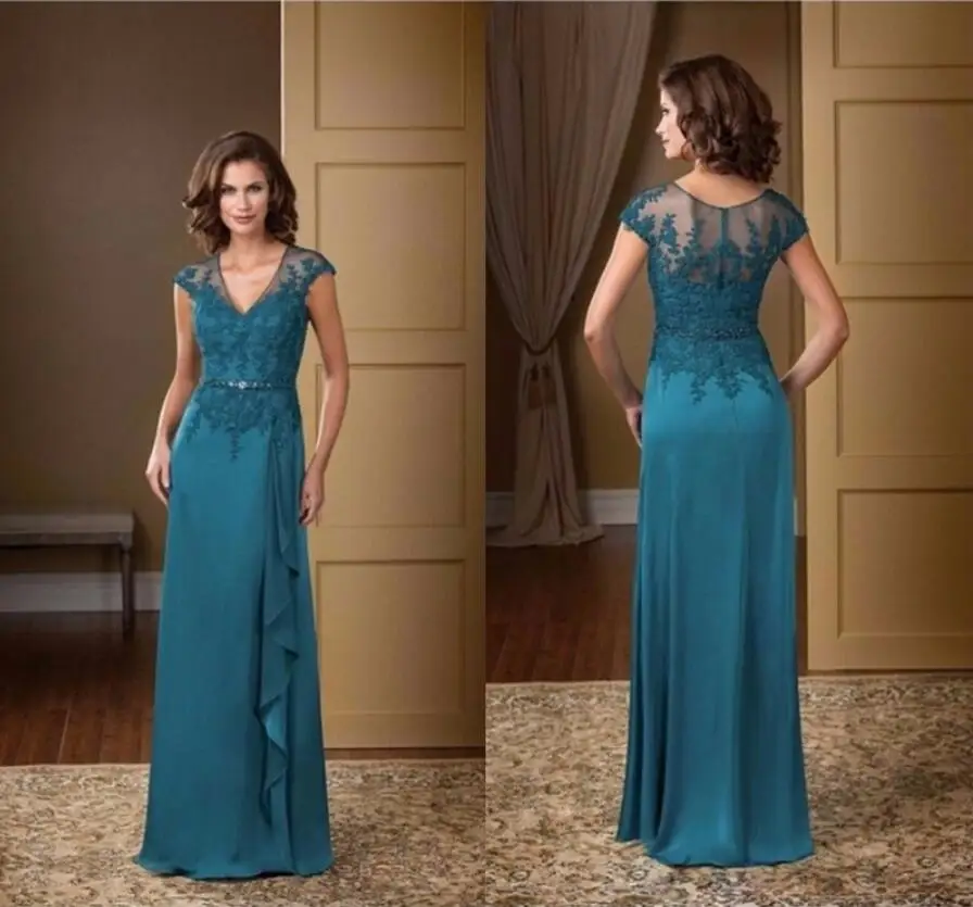 Элегантные платья для матери невесты с V-образным вырезом и рукавом-крылышком