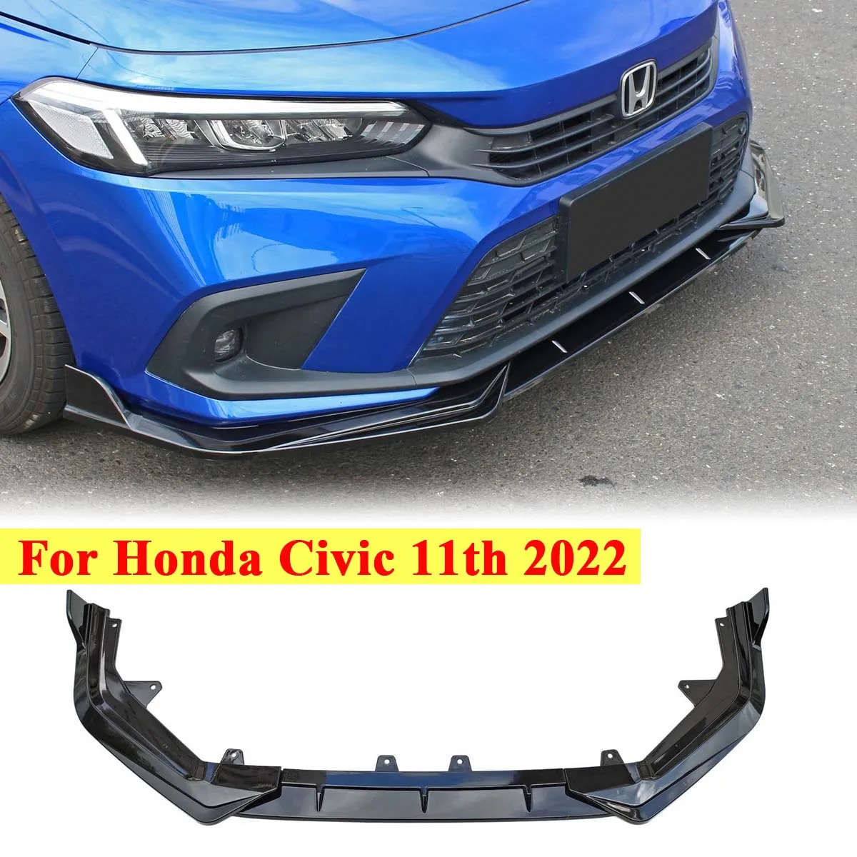 3PCS For Honda Civic 2022 11th Sedan Front Bumper Lip Spoiler Splitter Body Kit Protector Guard Delfector Car Accessories