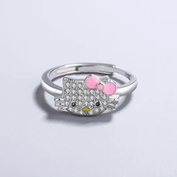 hello kitty jewelry accessories diamond womens ring 925 silver party jewelry zircon diamond expandable size ring gift ring