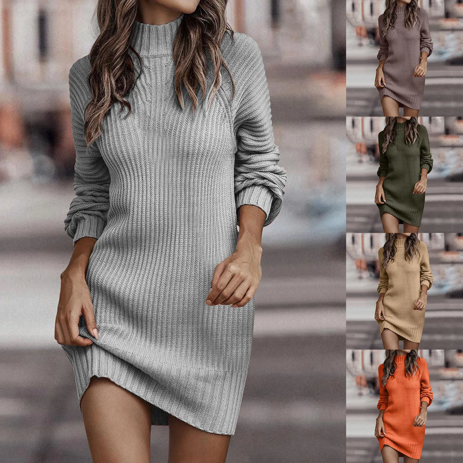 

2023 Evening Elegant Dress Autumn Winter Long Sleeve Turtleneck Solid Color Casual Sweater Dress Ladies vestidos de mujer