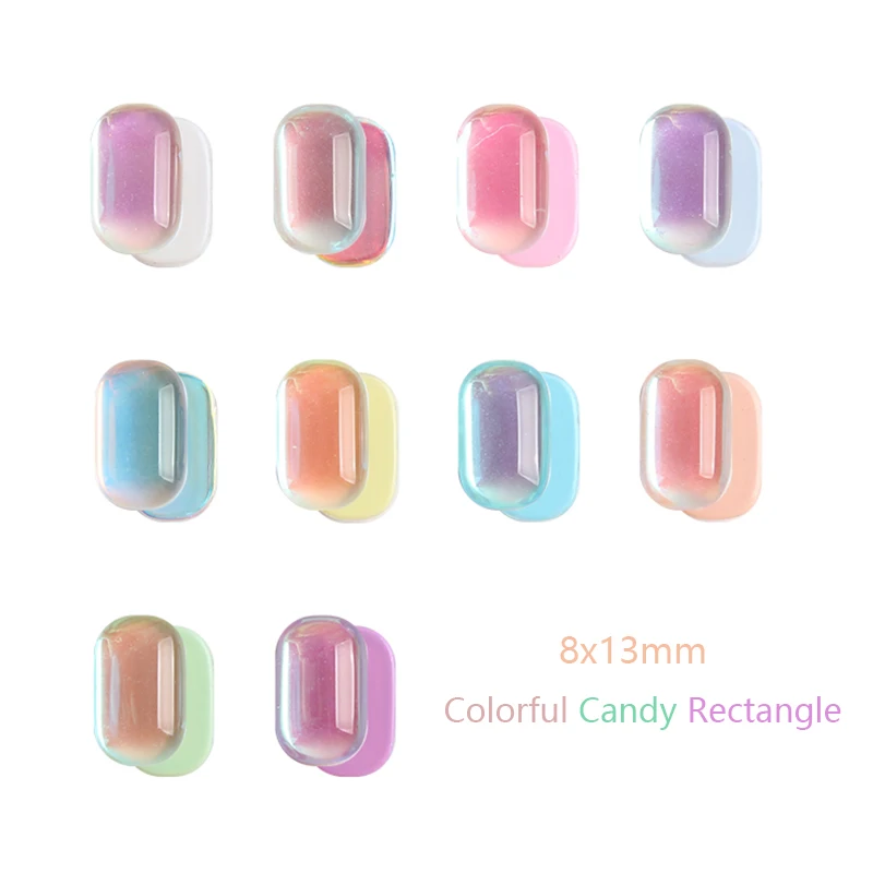 New 3D Colorful Candy Flat Back Mocha Rectangle Glossy 8x13mm Apply To DIY Manicure Decoration Accessories