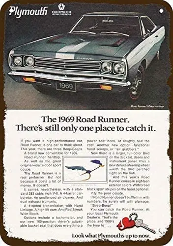 

1969 Плимут Roadrunner 2 дверь Hardtop Car Road Runner металлический алюминиевый знак плакаты кафе бар-закусочная паб Ресторан Стена D