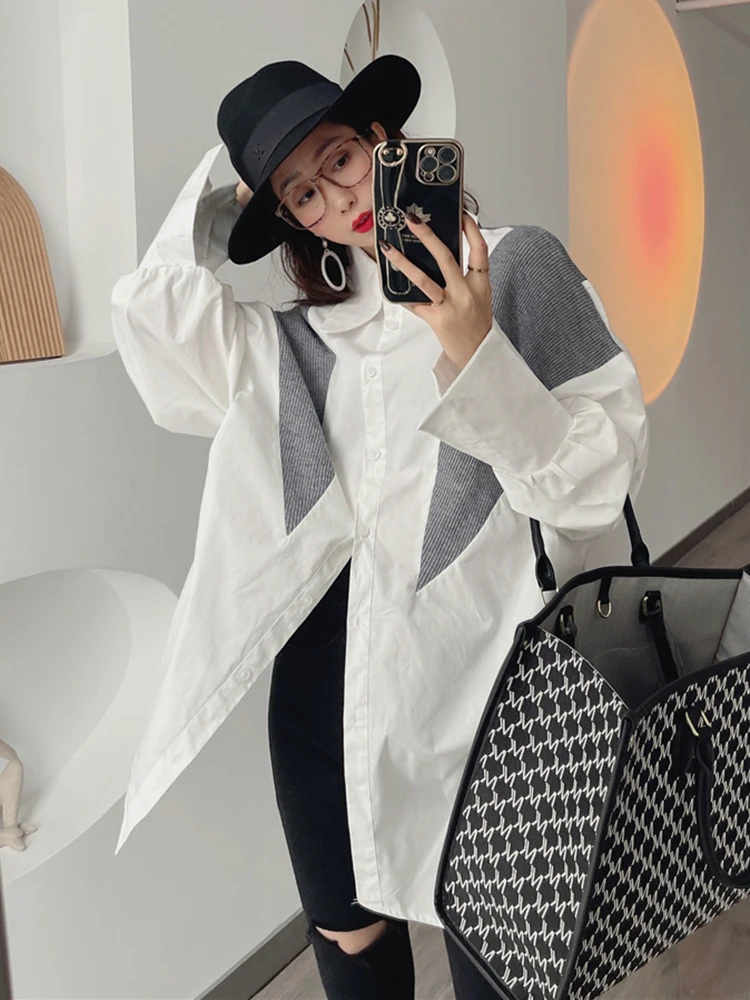 [EAM] Женская блузка белого цвета большого размера новая свободная рубашка с