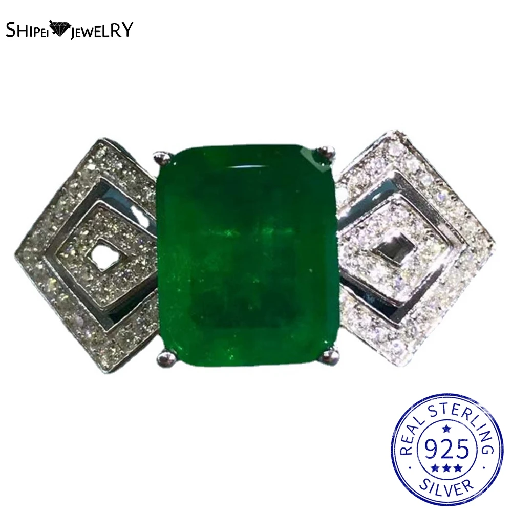 

Shipei Vintage 100% 925 Sterling Silver VVS 3EX 4CT Emerald Created Moissanite Gemstone Anniversary Ring For Women Fine Jewelry