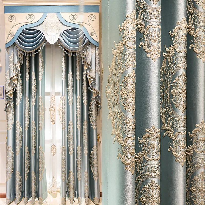 

Blue Embossed Jacquard European Curtains Palace Luxury Living Room Luxury Atmosphere High-end Villa French Style