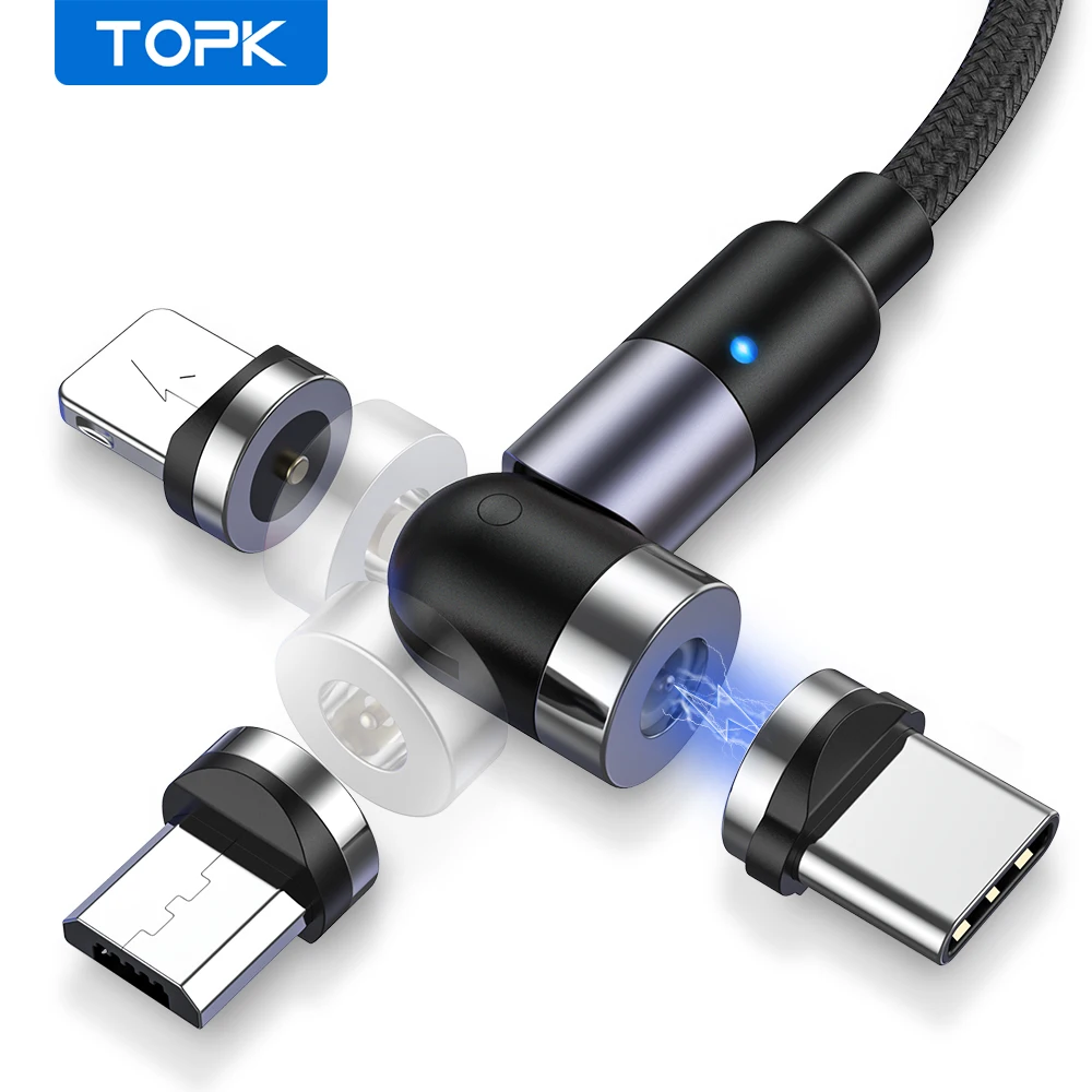 Магнитный Зарядный Кабель TOPK 3 Фута USB C/Micro To Lightning Для iPhone Samsung Сильноточный 2 4 А