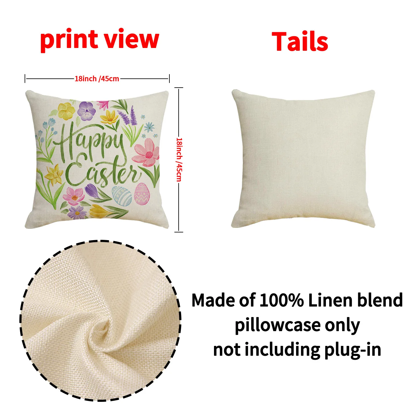 Наволочка на подушку 45x45 хлопок/лен пасхальный кролик