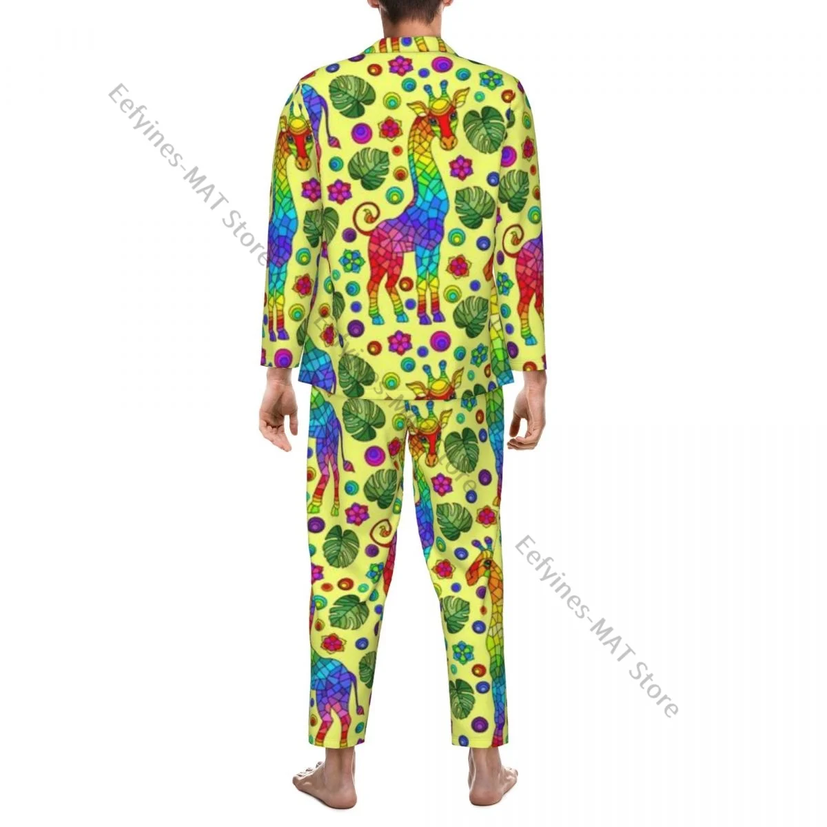 Мужские пижамные комплекты жирафы радужные животные цветы и листья одежда для