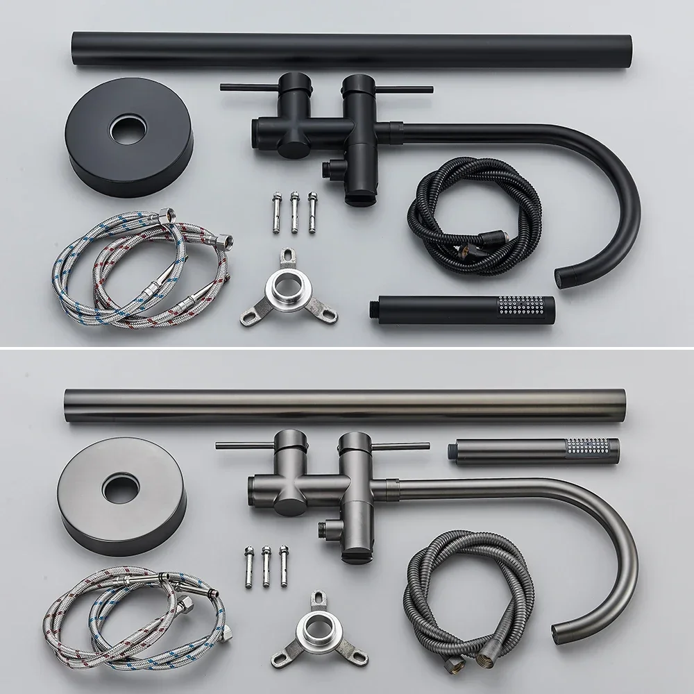 Матовый черный напольный смеситель для ванны душевой с двойной ручкой отдельно