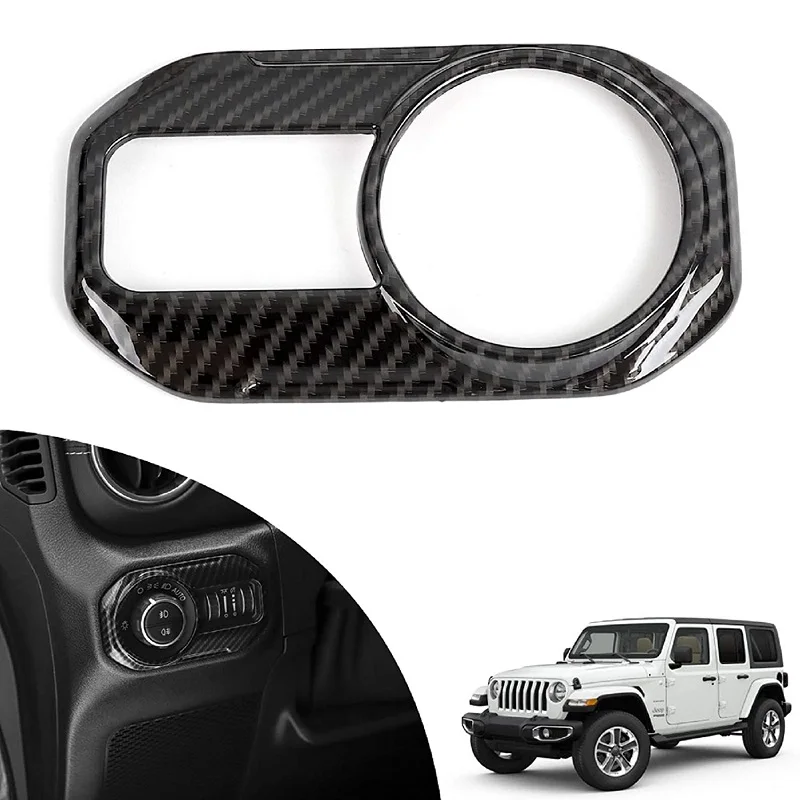 

1pc Carbon Fiber Trim Cover Headlight Switch Button Trim Abs Headlight Trim Cover For Jeep Wrangler 2018-2021 JL JLU Auto Parts