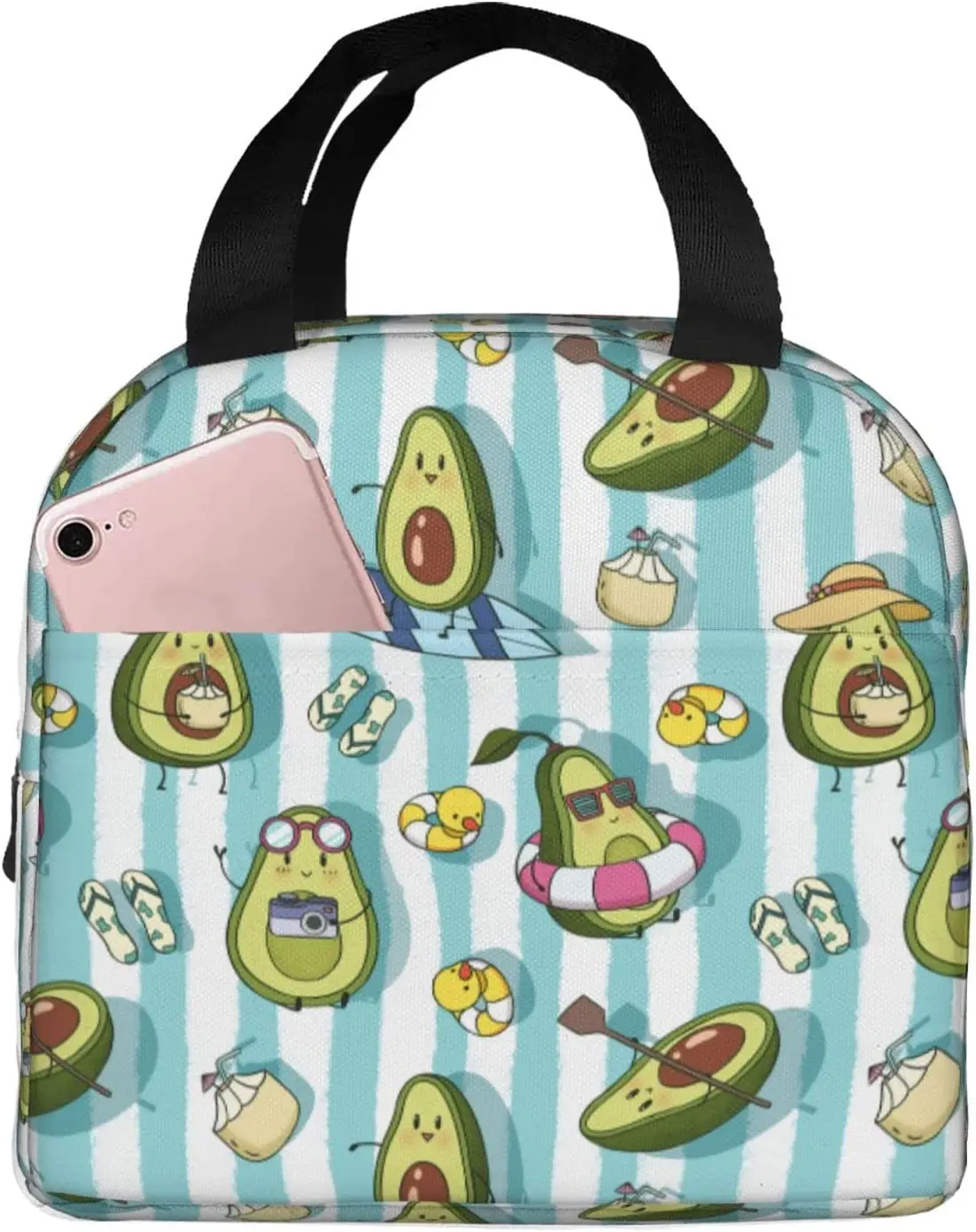 

Lunch Bag Avocado Beach Insulated Lunch Box for Women Men Kids Reusable Lunch Tote for Office Work Picnic Hiking One Size
