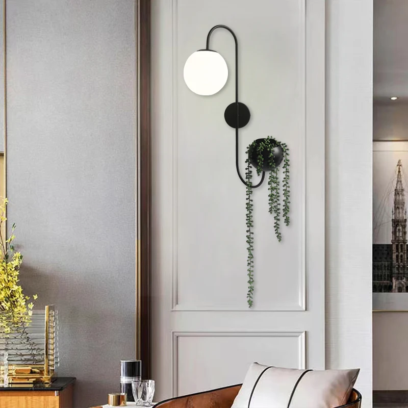 

Новая настенная лампа для растений, железная стеклянная декоративная лампа для гостиной, спальни, прикроватного столика, бара, ресторана, клуба, отеля