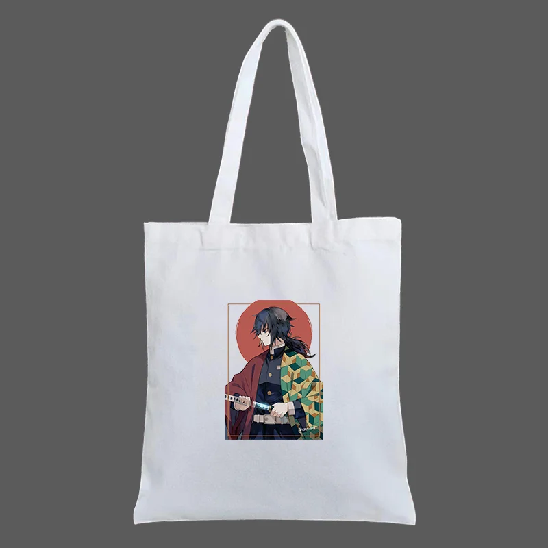 

Demon Slayer Anime Giyu Tomioka Japanese graphic personalizadas Shoulder Bag Student canvas bag Reusable Shopping Bag