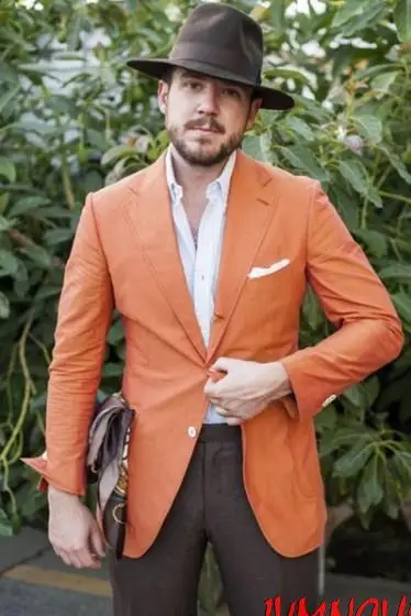 

Casual Summer Stylish Orange Men Suits 2pieces(Jacket+Pants+Tie) Latest Designs Terno Masculino Custom Groom Prom Blazer